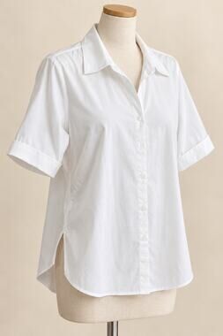 Chicos Womens Size 2 Large White Short Sleeve Button Down Tunic Blouse